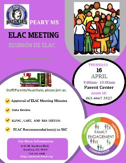 Please join us for April 2026 ELAC Meeting.